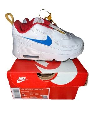 Nike White, Blue & Red Kids' Air Max Toggle Sneakers with Yellow Accents